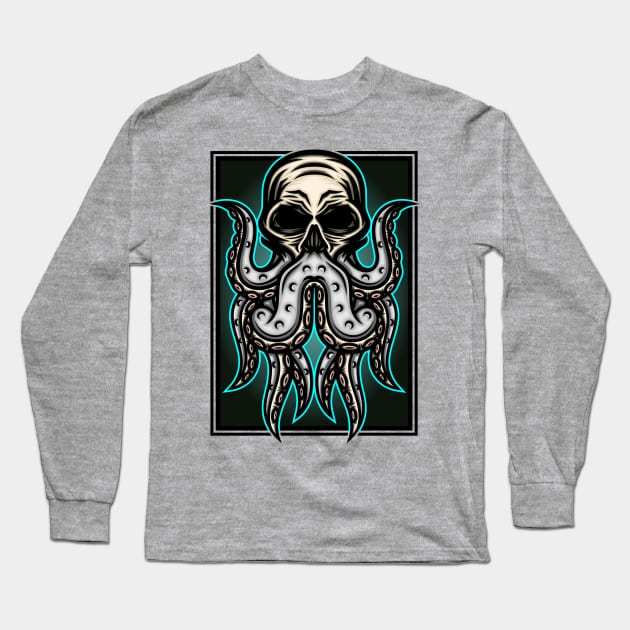 Human Skull Octopus Long Sleeve T-Shirt by WODEXZ